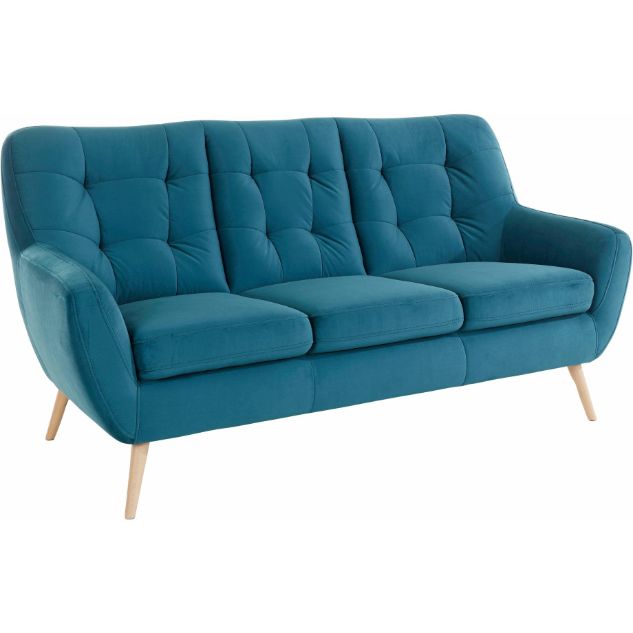 exxpo - sofa fashion 3-zitsbank Scandi, comfortabel, verfijnde rugkussens voor meer zitcomfort actuele kleuren in hoogwaardige bekledingskwaliteiten, houten voet afbeelding 1