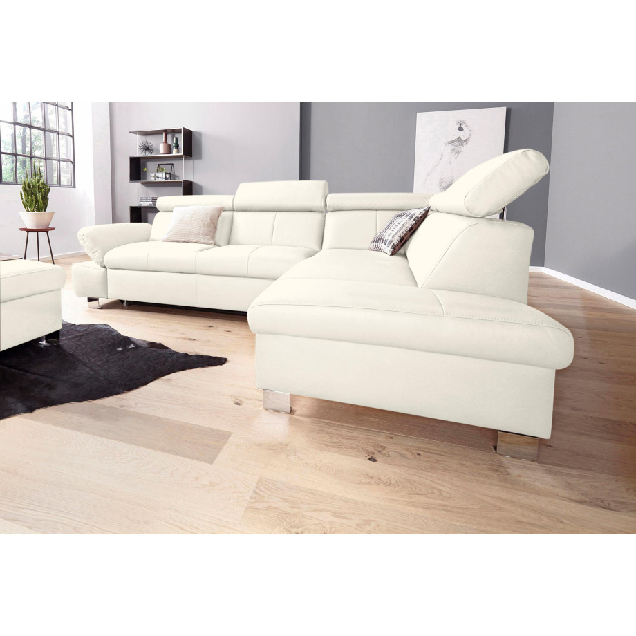 exxpo - sofa fashion Hoekbank Happy, modern en comfortabel, L-vorm inclusief hoofdeinde- en armleuningverstelling, optioneel met bedfunctie, leer afbeelding 1