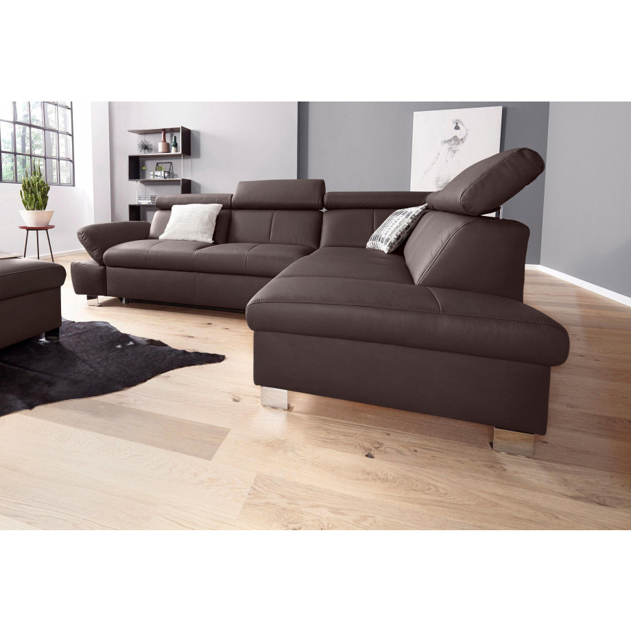 exxpo - sofa fashion Hoekbank Happy, modern en comfortabel, L-vorm inclusief hoofdeinde- en armleuningverstelling, optioneel met bedfunctie, leer afbeelding 1