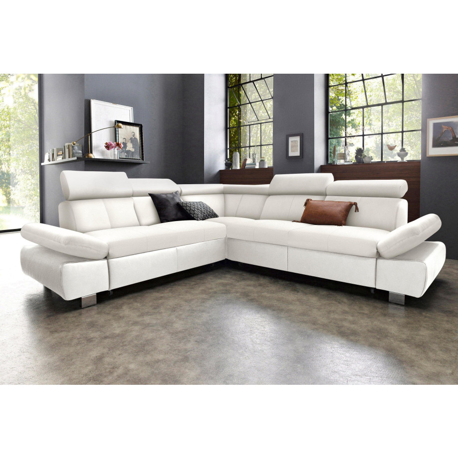 exxpo - sofa fashion Hoekbank Happy, modern en comfortabel, L-vorm inclusief hoofdeinde- en armleuningverstelling, optioneel met bedfunctie, leer afbeelding 1