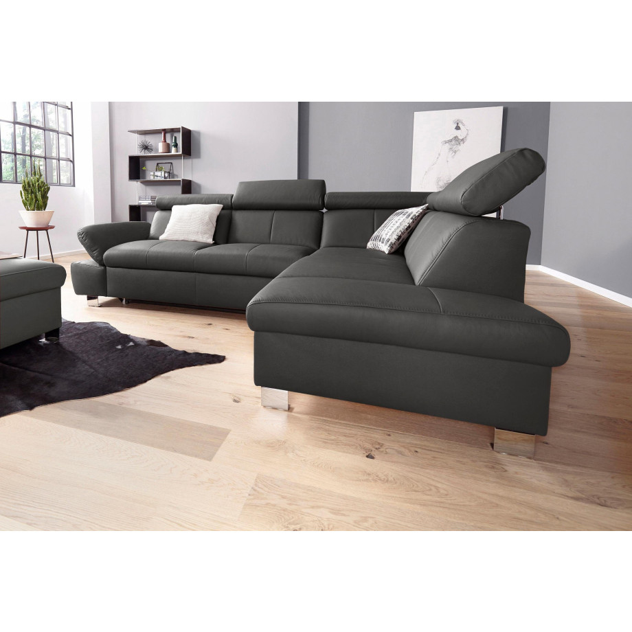 exxpo - sofa fashion Hoekbank Happy, modern en comfortabel, L-vorm inclusief hoofdeinde- en armleuningverstelling, optioneel met bedfunctie, leer afbeelding 1