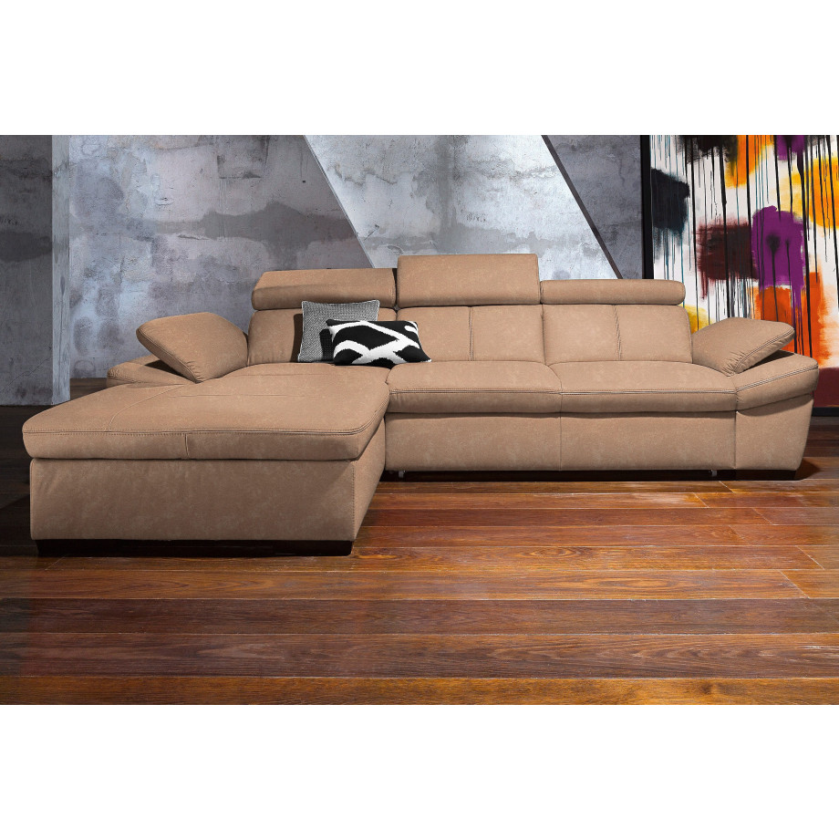 exxpo - sofa fashion Hoekbank Salerno, klassieke moderne functionele bank, hoog zitcomfort, L-vorm inclusief verstelbare hoofdsteun en armleuning, naar keuze met slaapfunctie afbeelding 1