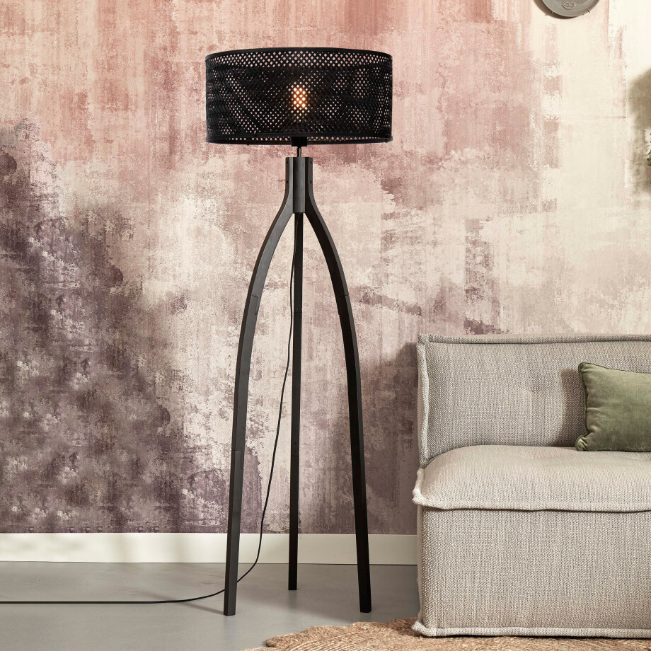 GOOD&MOJO Vloerlamp 'Java' 3-poot, Bamboe, kleur Zwart afbeelding 1