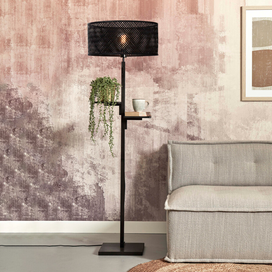 GOOD&MOJO Vloerlamp 'Java' Met 2 plankjes, Bamboe, 158cm, kleur Zwart afbeelding 1