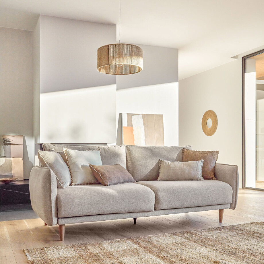 Kave Home 3-zits Bank 'Carlota' Micro-bouclé, kleur Beige Kave Home 3-zits Bank 'Carlota' Micro-bouclé, kleur Beige afbeelding 1