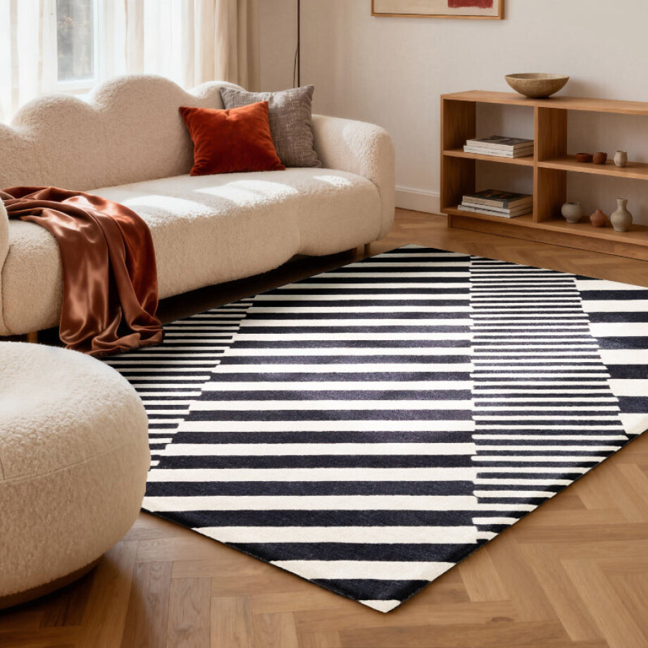 Vloerkleed Flux Rechthoekig - Zwart Wit 230x160cm - Wol - Dekbed-Discounter.nl Vloerkleed Flux Rechthoekig - Zwart Wit 230x160cm - Wol - Dekbed-Discounter.nl afbeelding