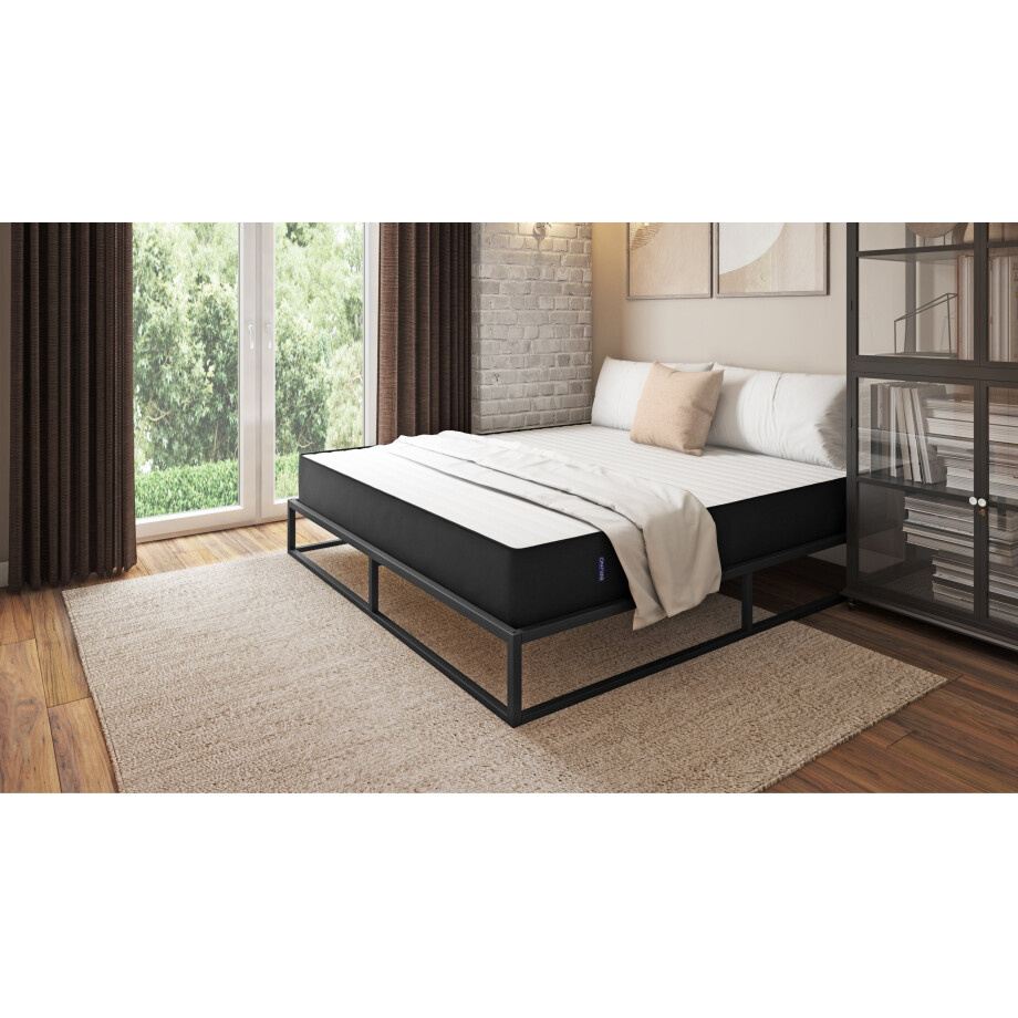 BRUNO metalen bed 160x200cm in zwart | Matrashardheid: Links H3 / Rechts H2 | Inclusief matras en lattenbodem | Matrashardheid: Links H3 / Rechts H2 | Duurzaam en modern afbeelding 1