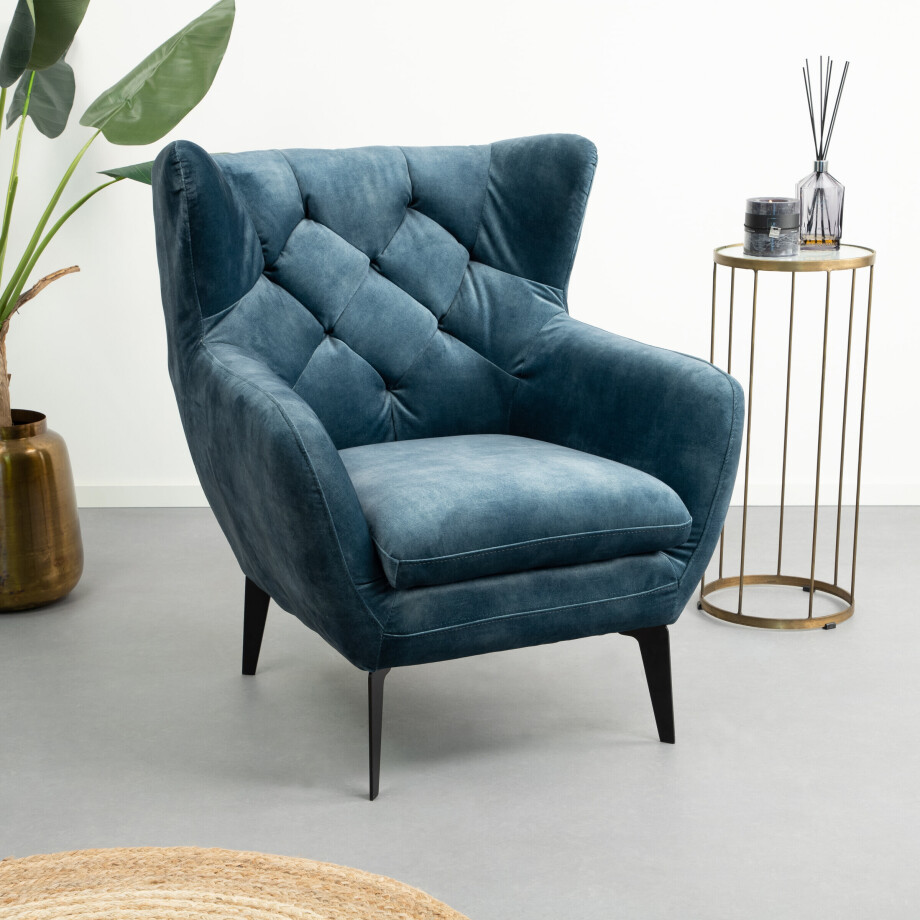 Tower Living Fauteuil 'Bomba' Velvet, kleur blauw Tower Living Fauteuil 'Bomba' Velvet, kleur blauw afbeelding 1