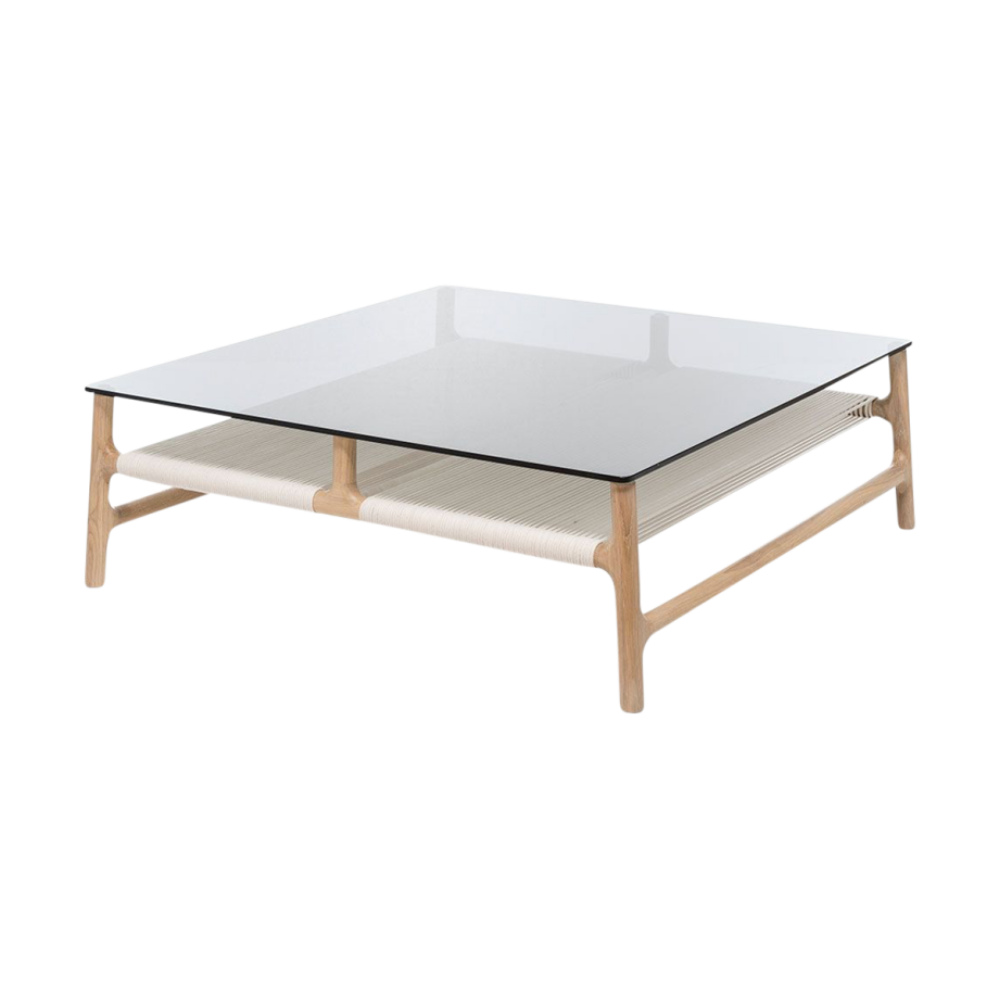 Fawn coffee table houten salontafel whitewash - met glazen tafelblad grey - 90 x 90 cm Fawn coffee table houten salontafel whitewash - met glazen tafelblad grey - 90 x 90 cm afbeelding 1