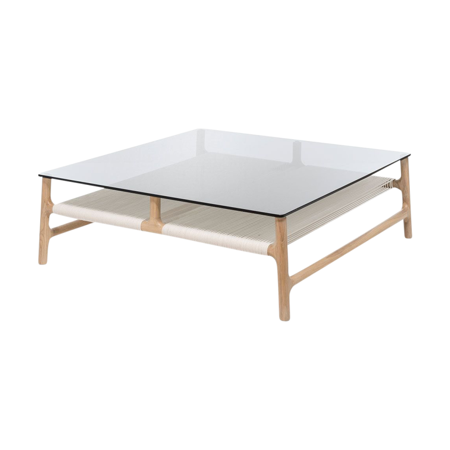 Fawn coffee table houten salontafel whitewash - met glazen tafelblad grey - 90 x 90 cm afbeelding 1