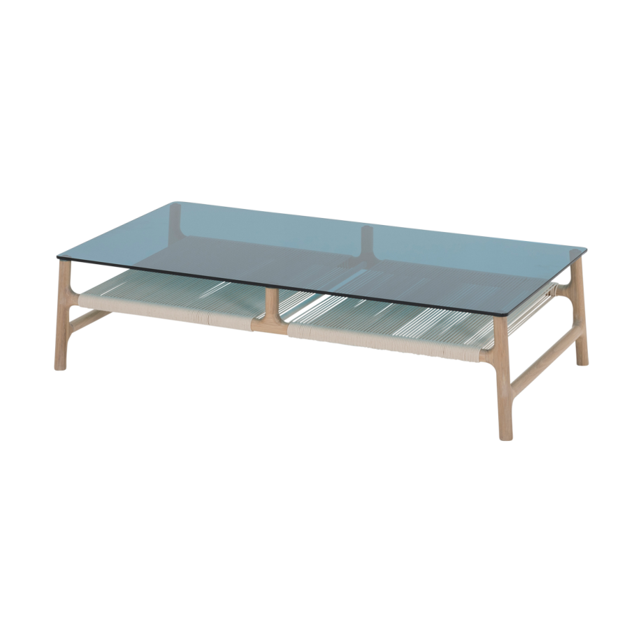 Fawn coffee table houten salontafel whitewash - met glazen tafelblad petrol - 120 x 60 cm afbeelding 1