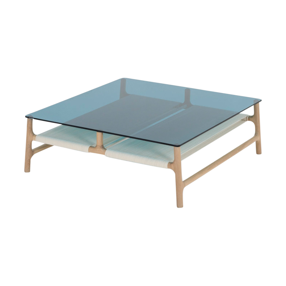 Fawn coffee table houten salontafel whitewash - met glazen tafelblad petrol - 90 x 90 cm afbeelding 1