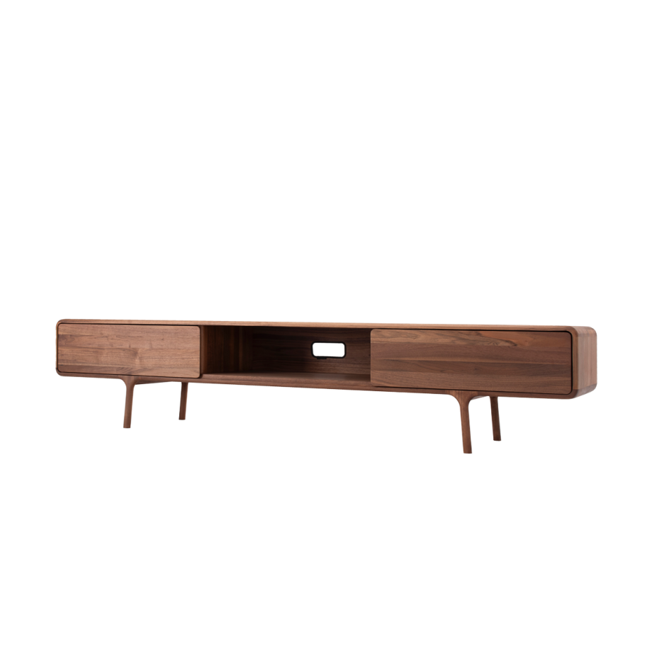 Fawn lowboard 2 drawers houten tv meubel walnut - 220 x 45 cm Fawn lowboard 2 drawers houten tv meubel walnut - 220 x 45 cm afbeelding 1
