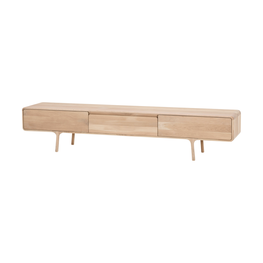 Fawn lowboard 3 drawers houten tv meubel whitewash - 220 x 45 cm afbeelding 1