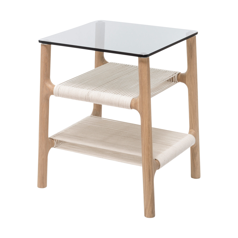 Fawn side table houten bijzettafel whitewash - met glazen tafelblad grey - 42 x 34 cm afbeelding 1