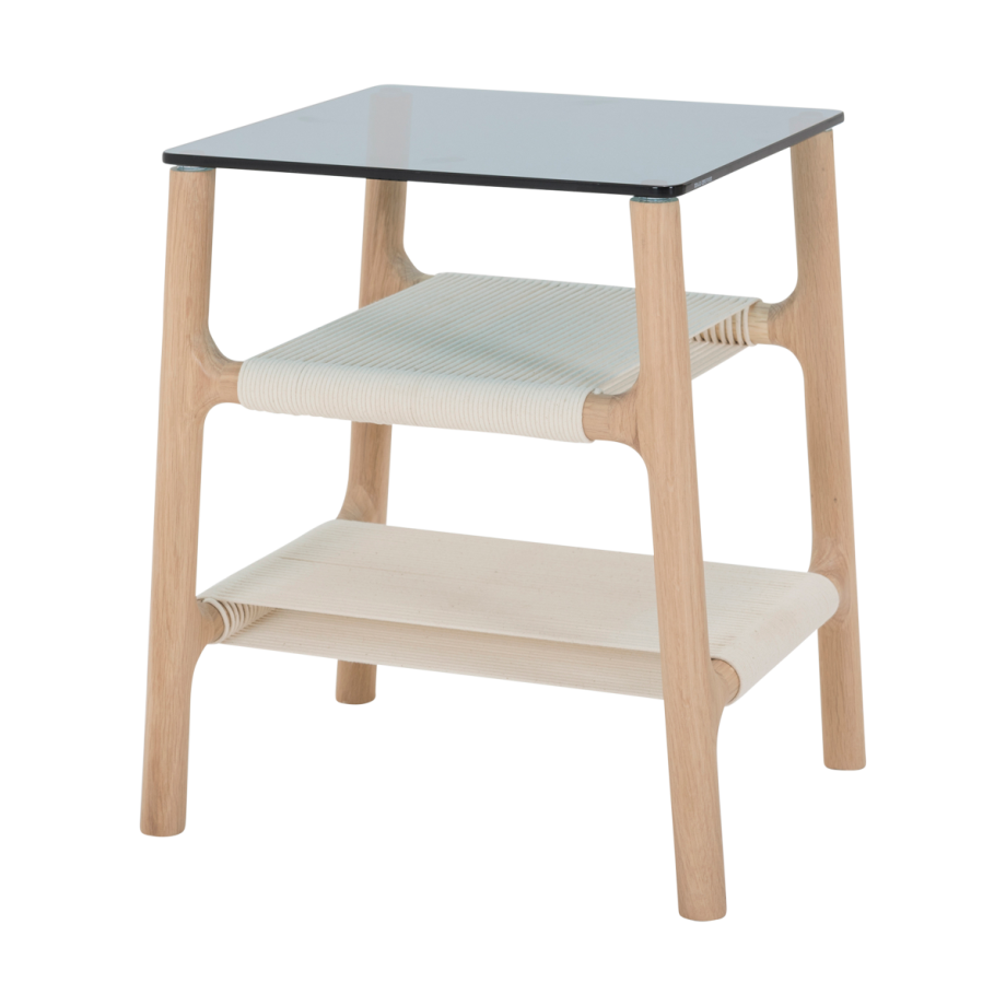 Fawn side table houten bijzettafel whitewash - met glazen tafelblad petrol - 42 x 34 cm afbeelding 1