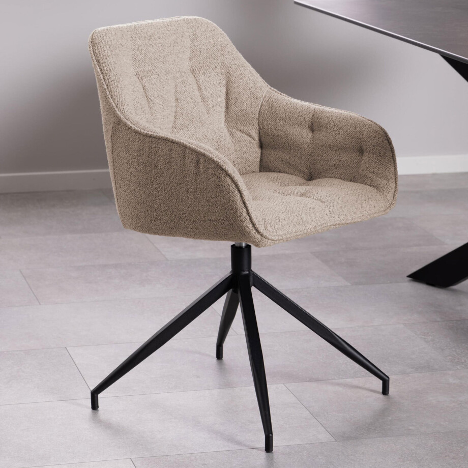 Bendt Draaibare Eetkamerstoel 'Loren' Bouclé, kleur Beige afbeelding 1