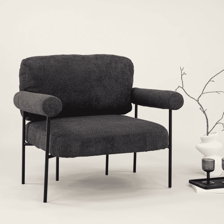 Nohr Fauteuil 'Jaquis' Bouclé, kleur Donkergrijs afbeelding 1