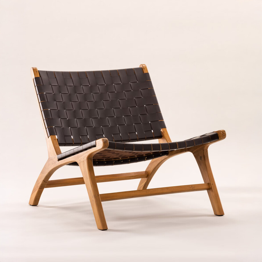 Nohr Fauteuil 'Calogero' Teakhout en Lederlook, kleur Bruin afbeelding 1