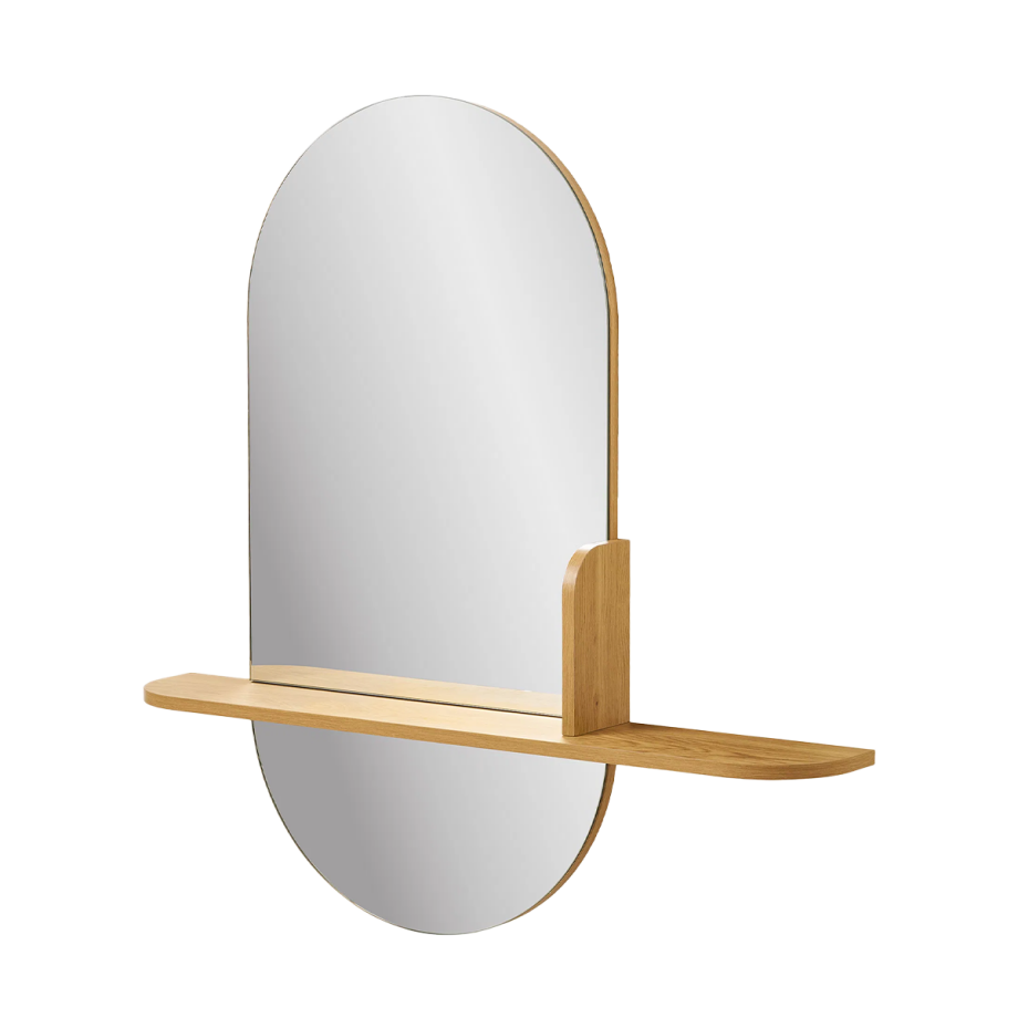 Febe ovale wandspiegel met houten plankje - 95 x 92 cm Febe ovale wandspiegel met houten plankje - 95 x 92 cm afbeelding 1