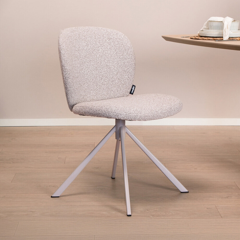 WOOOD Draaibare Eetkamerstoel 'Femke' Bouclé, kleur Naturel afbeelding 1