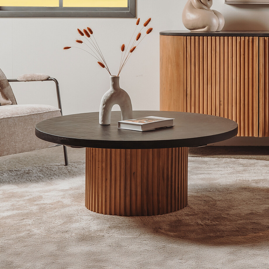 Tower Living Ronde Salontafel 'Palazzo' Teakhout en mineraal stucwerk, 100cm Tower Living Ronde Salontafel 'Palazzo' Teakhout en mineraal stucwerk, 100cm afbeelding