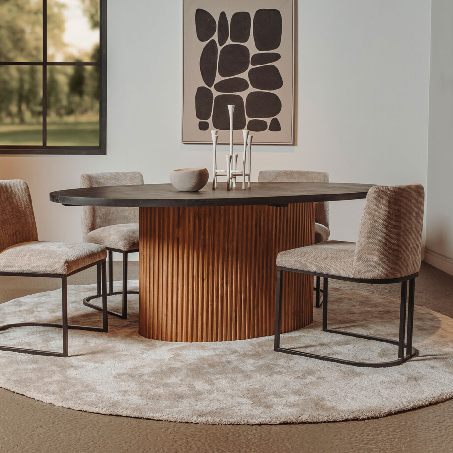 Tower Living Ovale Eettafel 'Palazzo' Teakhout en mineraal stucwerk, 200 x 110cm Tower Living Ovale Eettafel 'Palazzo' Teakhout en mineraal stucwerk, 200 x 110cm afbeelding