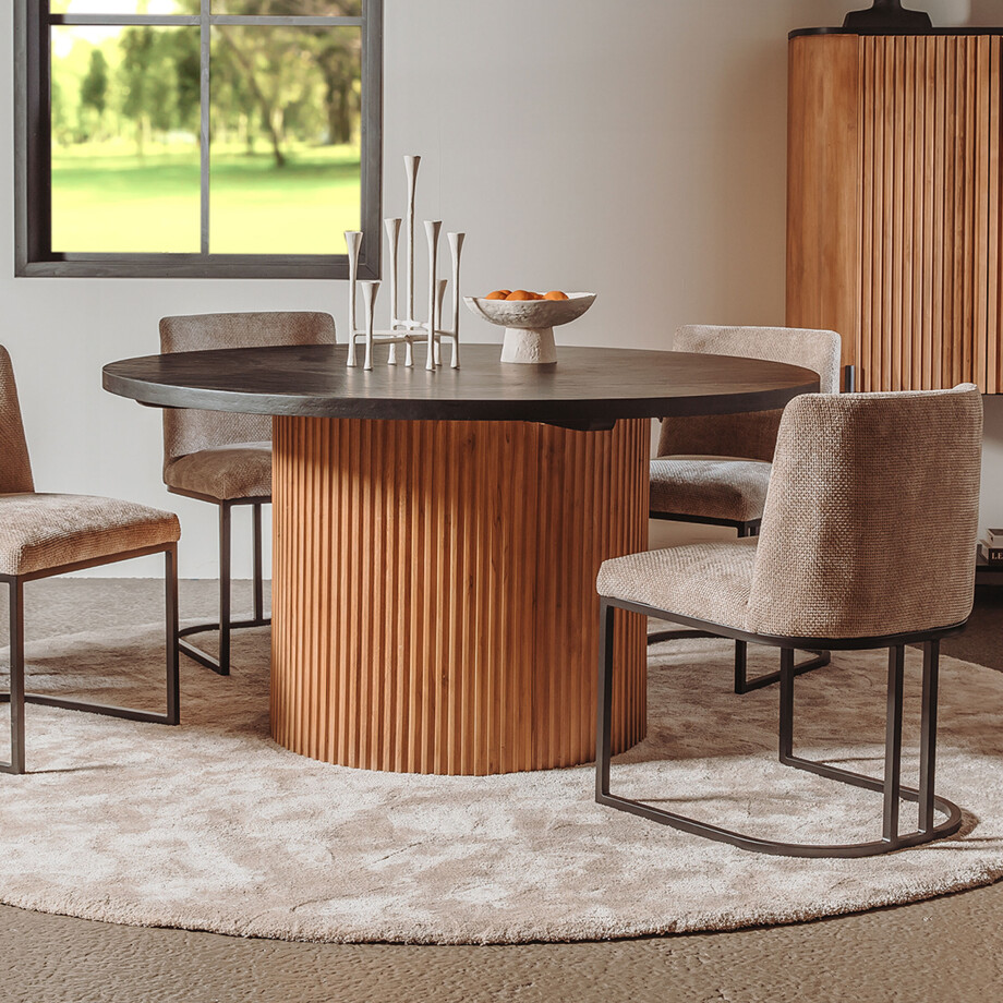 Tower Living Ronde Eettafel 'Palazzo' Teakhout en mineraal stucwerk, 150cm Tower Living Ronde Eettafel 'Palazzo' Teakhout en mineraal stucwerk, 150cm afbeelding