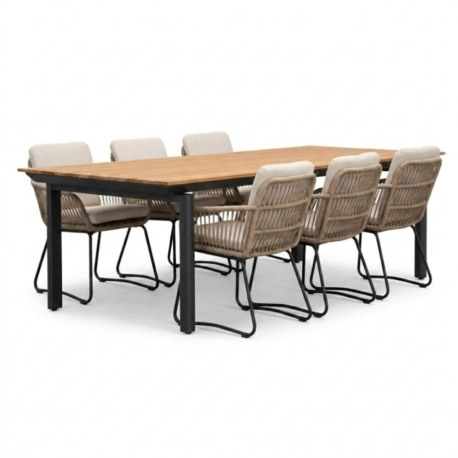 Montana/Harper Sahara Dust dining tuinset | 6 personen | aluminium + touw | 240x100cm Montana/Harper Sahara Dust dining tuinset | 6 personen | aluminium + touw | 240x100cm afbeelding 1