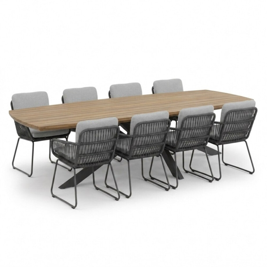 Salo/Harper Stone Grey dining tuinset | 8 personen | hardhout + touw | 280cm Deens afbeelding 1