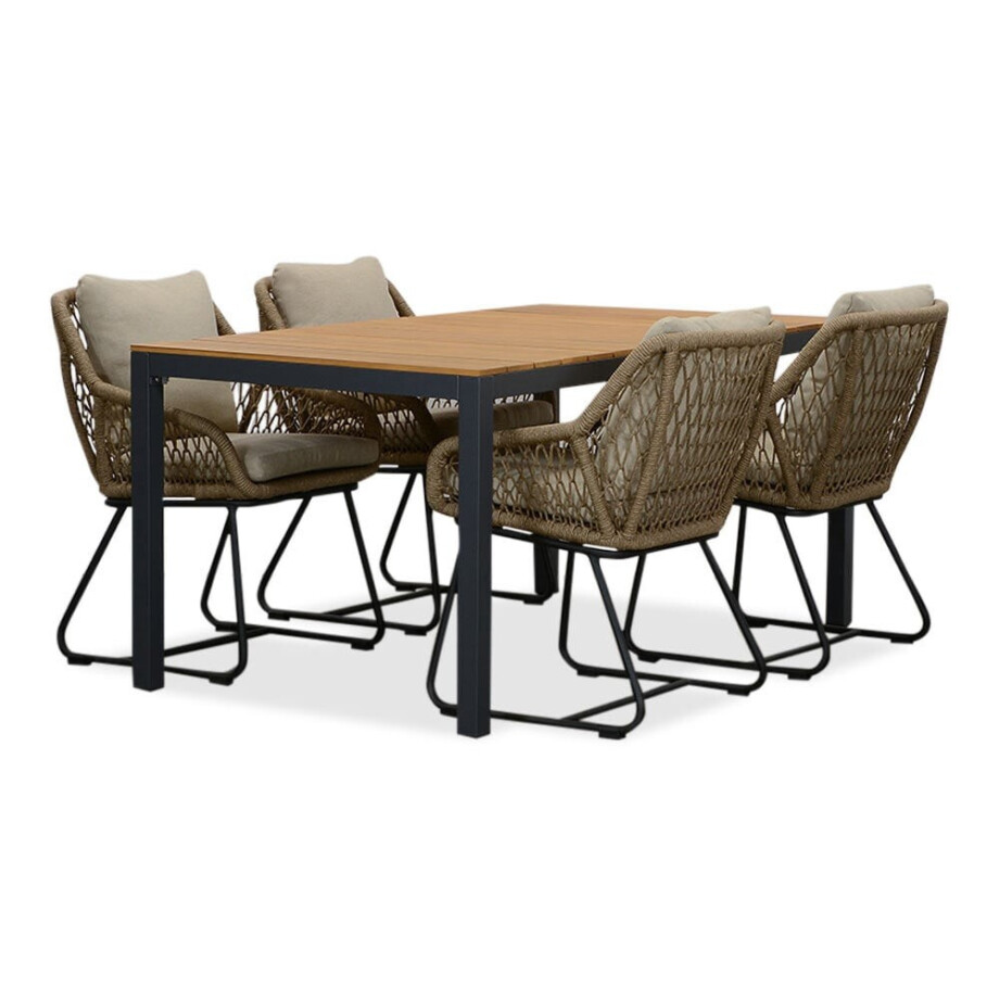 Delta/Portofino Sahara Dust dining tuinset | 4 personen | teakhout + touw | 160cm afbeelding 1