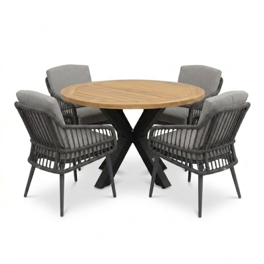 Cleve antraciet/Alicante antraciet dining tuinset | 4 personen | teakhout + wicker | 120cm rond Cleve antraciet/Alicante antraciet dining tuinset | 4 personen | teakhout + wicker | 120cm rond afbeelding 1