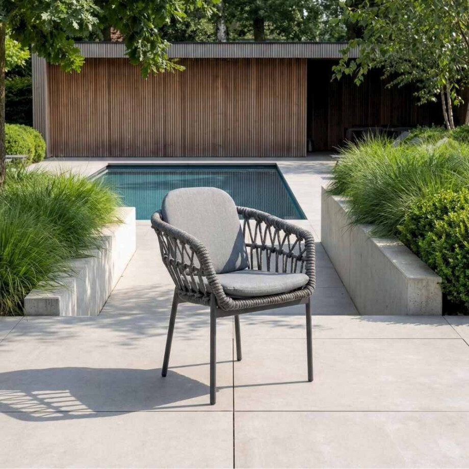Oxford/Femke antraciet dining tuinset | 4 personen | aluminium + touw | 160cm Oxford/Femke antraciet dining tuinset | 4 personen | aluminium + touw | 160cm afbeelding 1