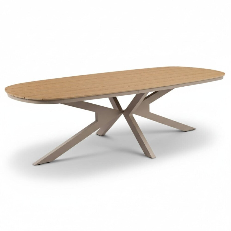 Texas dining tuintafel 6 personen | polywood + aluminium | Natural Wood/beige | 260cm Deens ovaal Texas dining tuintafel 6 personen | polywood + aluminium | Natural Wood/beige | 260cm Deens ovaal afbeelding 1