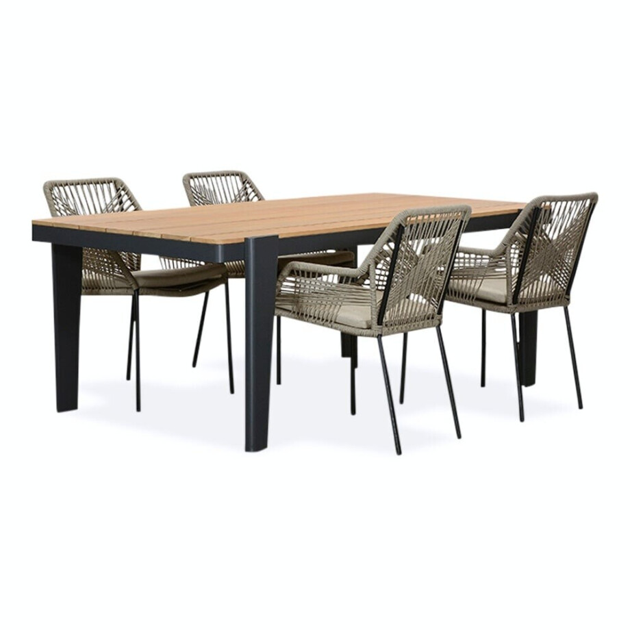 Vigo/Seville zand dining tuinset | 4 personen | teakhout + aluminium | 200cm afbeelding 1