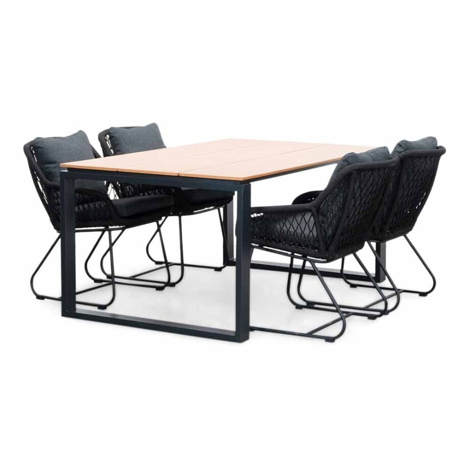 Helsinki Natural/Portofino zwart dining tuinset | 4 personen | polywood + touw | 160cm Helsinki Natural/Portofino zwart dining tuinset | 4 personen | polywood + touw | 160cm afbeelding 1