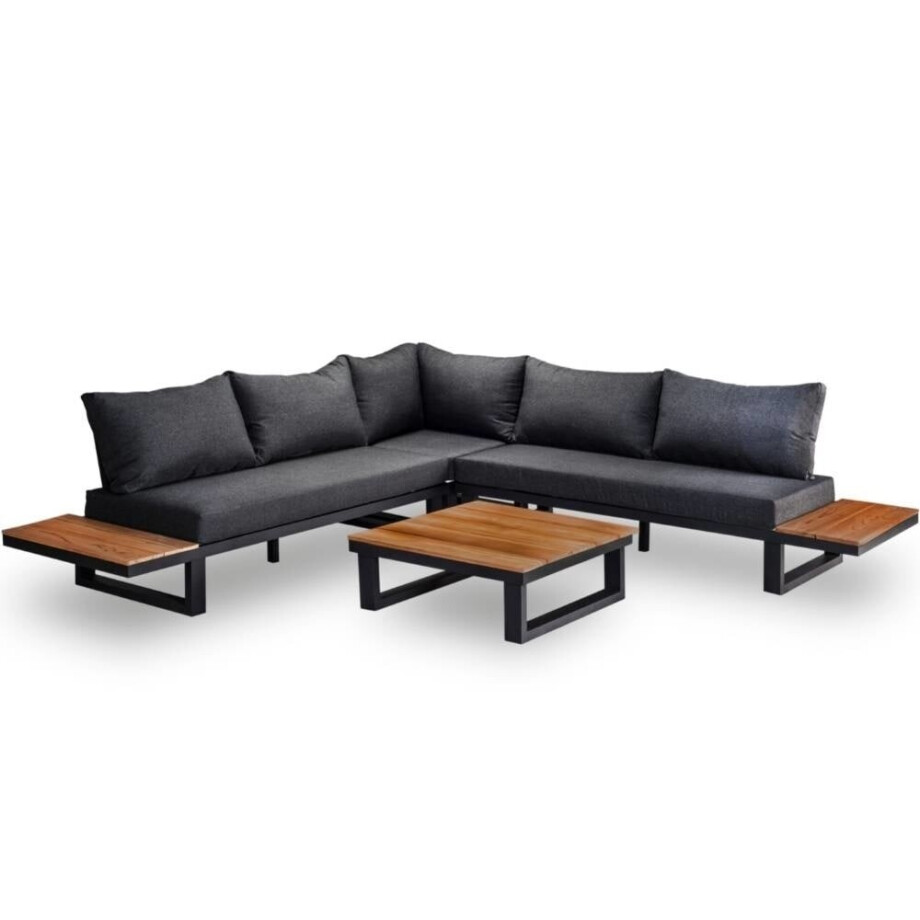 Canyon hoek loungeset incl. tafel | aluminium + hardhout | Antraciet/Light Teaklook | 4-delig afbeelding 1