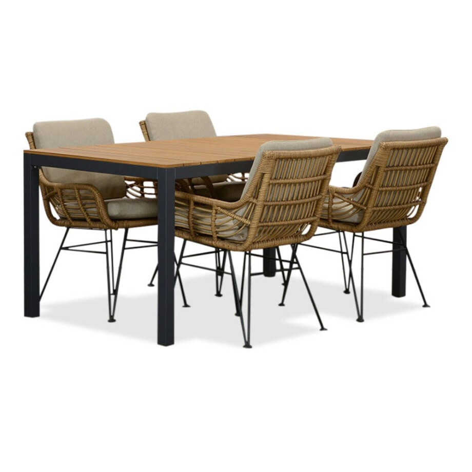Delta/Carlos taupe dining tuinset | 4 personen | teakhout + wicker | 160cm afbeelding 