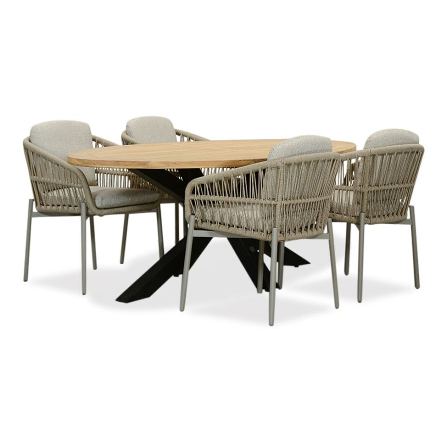 Cleve/Rico zand dining tuinset | 4 personen | teakhout + aluminium | 200cm ovaal Cleve/Rico zand dining tuinset | 4 personen | teakhout + aluminium | 200cm ovaal afbeelding 1