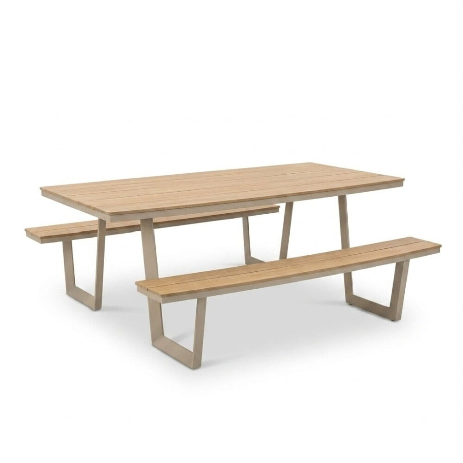 Brooklyn picknick dining tuinset | aluminium + polywood | Natural Wood/beige | 200cm ovaal afbeelding 