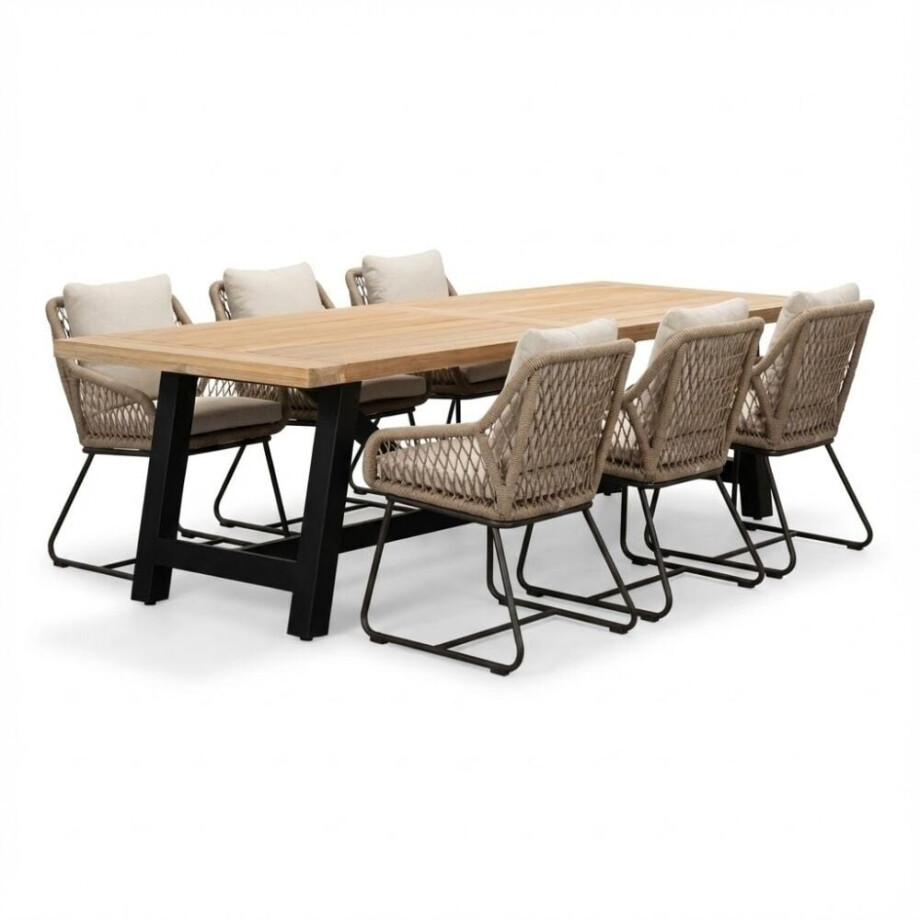 James/Portofino Sahara Dust dining tuinset | 6 personen | teakhout + touw | 260cm afbeelding 1