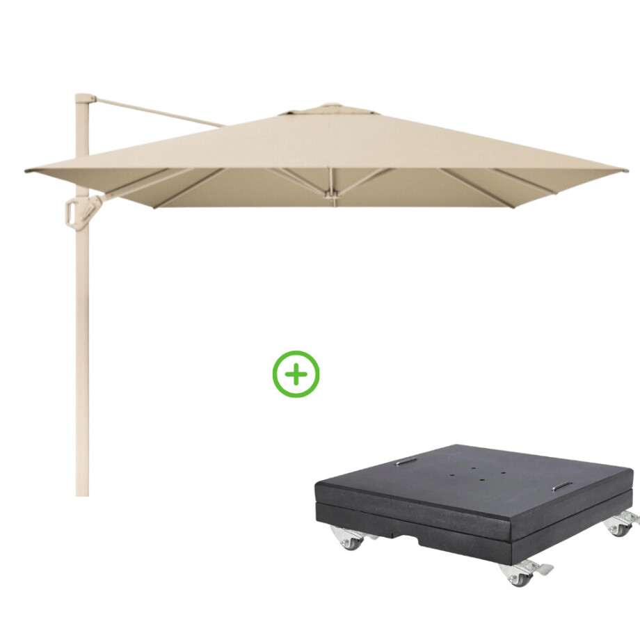 Challenger T¹ zweefparasol - premium doek | 400x300cm met Modena parasolvoet 150kg | Champagne/Sandstone afbeelding 1
