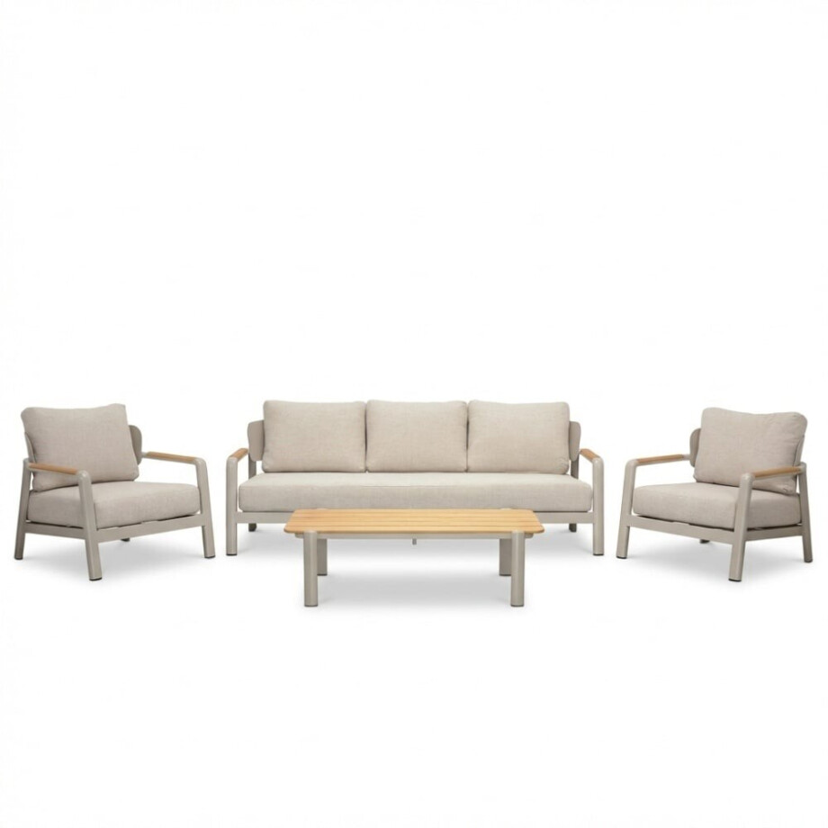 Marbella stoel-bank loungeset 5 personen | aluminium + teak | beige | 4-delig afbeelding 1