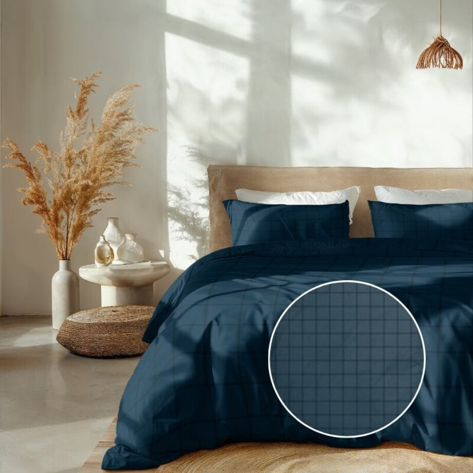 Dekbedovertrek Katoen - Lits-Jumeaux (240x220 cm) - Blauw Katoen-satijn - Dessin: Stippen - Heckett Lane - Dekbed-Discounter.nl afbeelding 