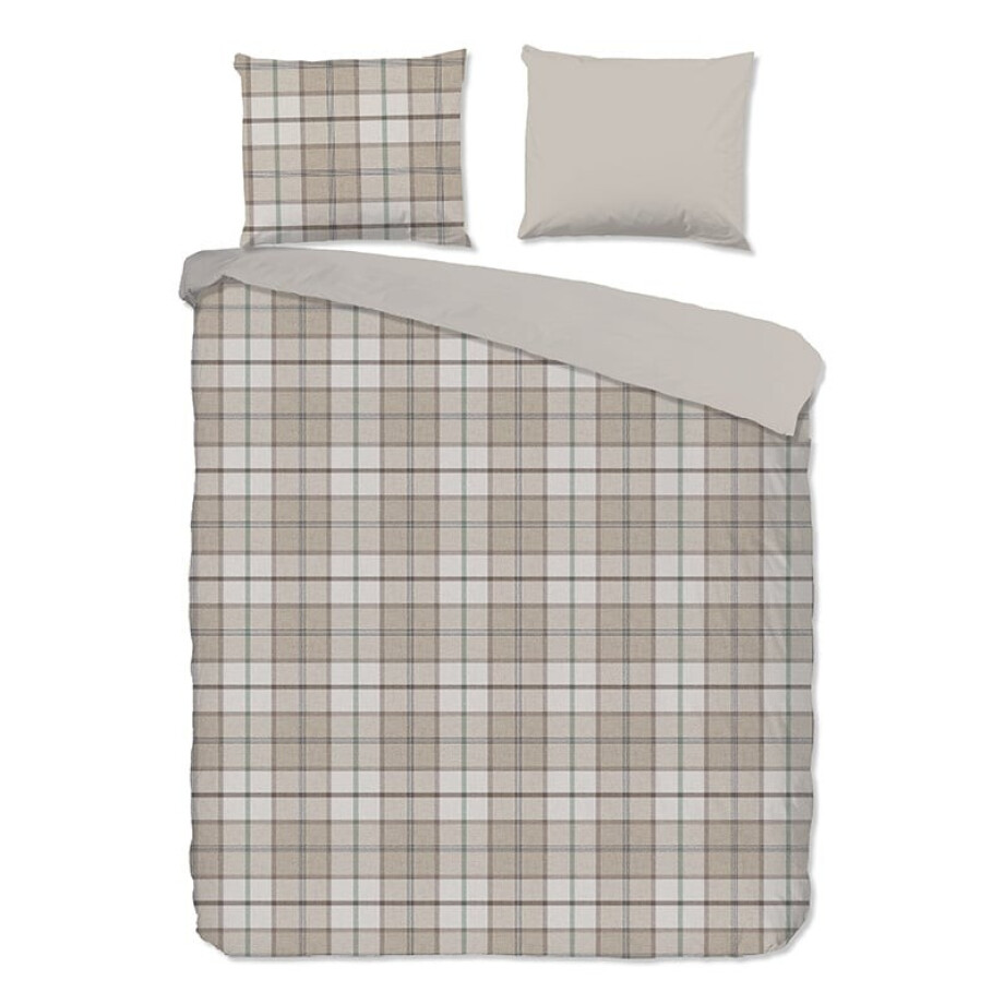 Flanellen Dekbedovertrek Bernardus - Lits-Jumeaux (240x220 cm) - Beige Katoen - Dessin: Ruiten, Patroon - Good Morning - Dekbed-Discounter.nl afbeelding 