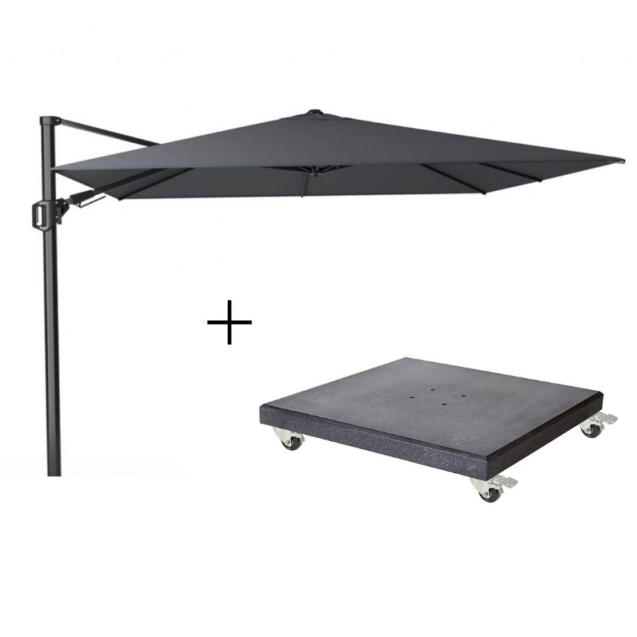 Challenger T² zweefparasol | 300x300cm met Modena parasolvoet 90kg | antraciet Challenger T² zweefparasol | 300x300cm met Modena parasolvoet 90kg | antraciet afbeelding 1