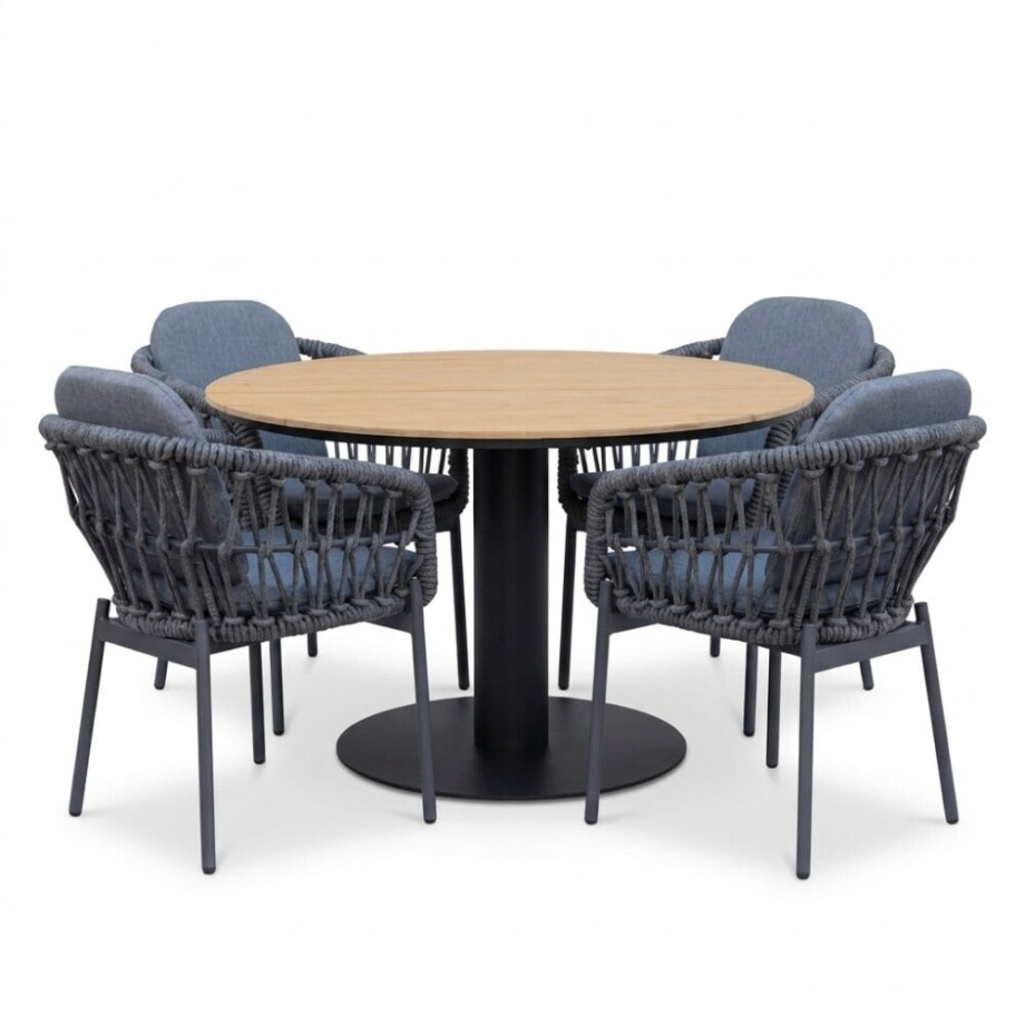 Panama/Femke antraciet dining tuinset | 4 personen | polywood + touw | 120cm rond afbeelding 1
