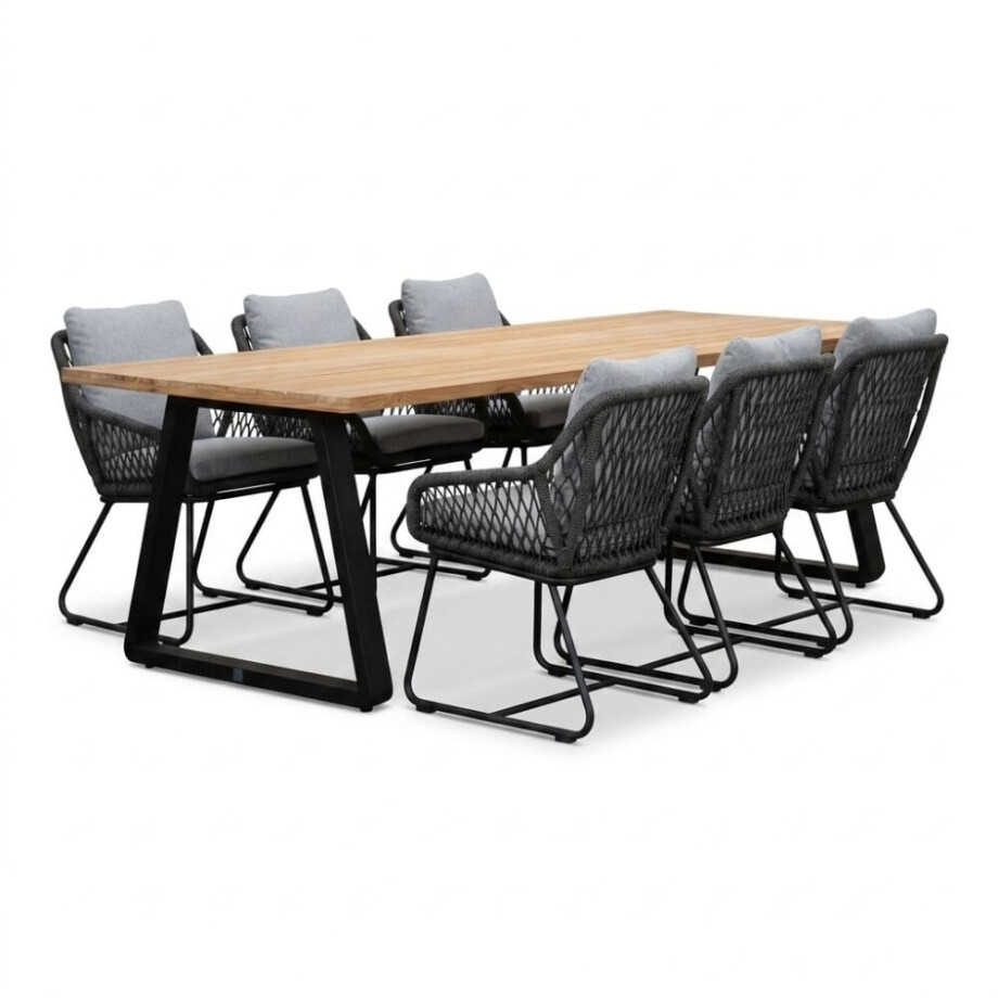 Elena/Portofino Stone Grey dining tuinset | 6 personen | teakhout + touw | 240cm Elena/Portofino Stone Grey dining tuinset | 6 personen | teakhout + touw | 240cm afbeelding 1