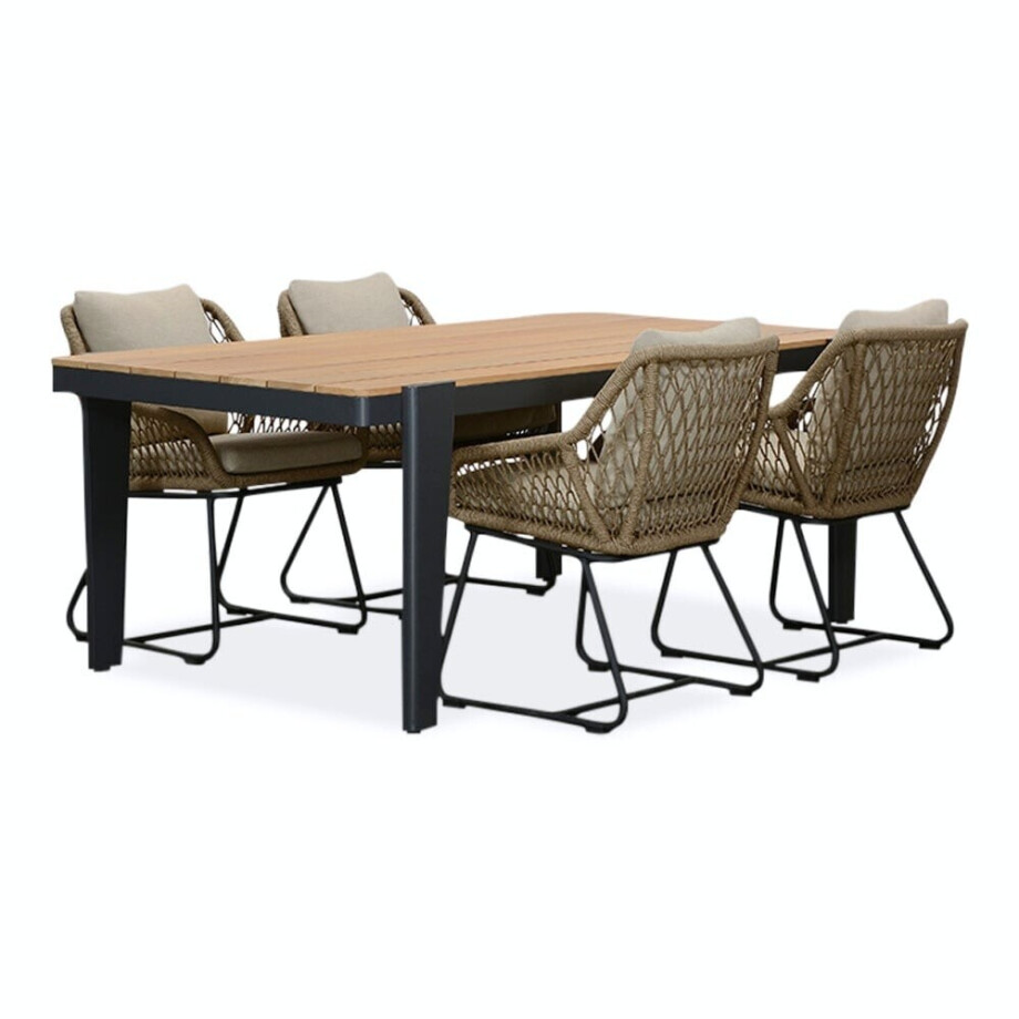 Vigo/Portofino Sahara Dust dining tuinset | 4 personen | teakhout + touw | 200cm afbeelding 1