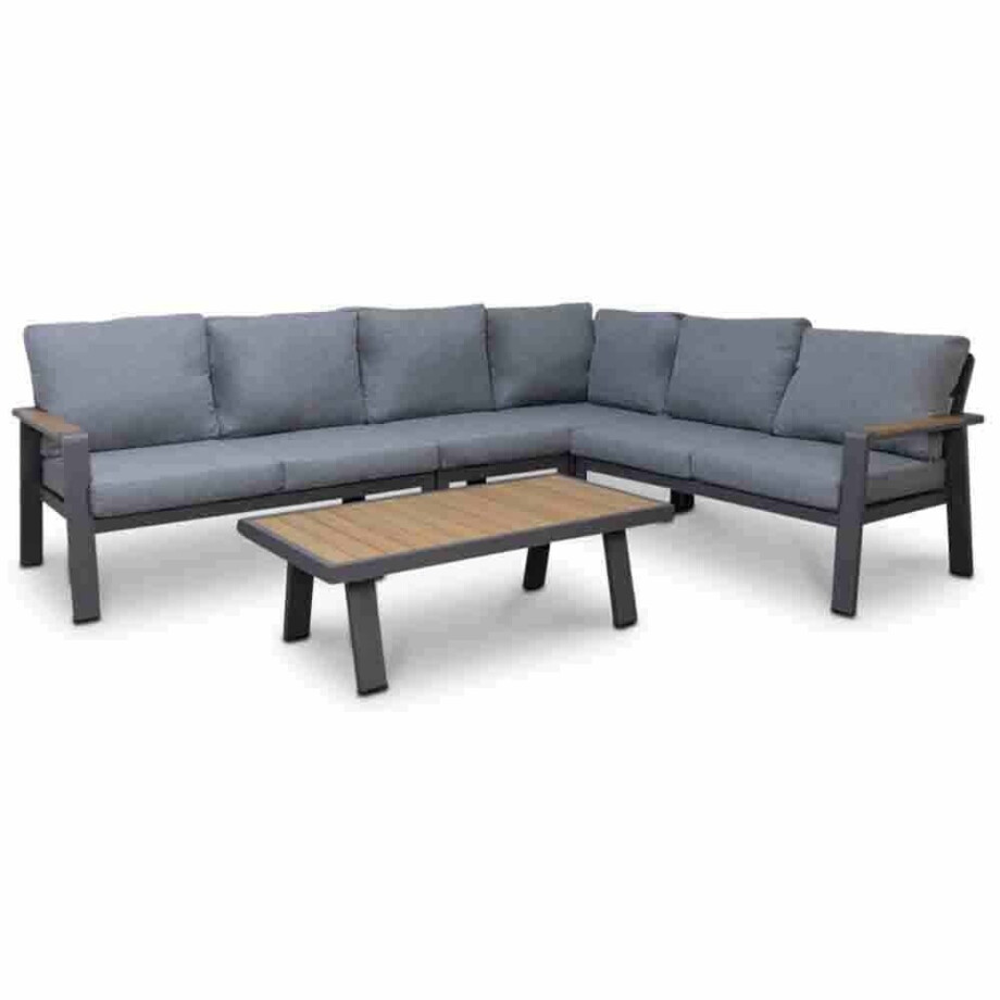 Lola hoek loungeset L-vorm 6 personen incl. tafel | aluminium + polywood | antraciet | 6-delig afbeelding 1